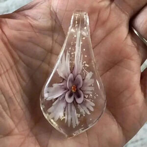 Purple GLOW IN THE DARK Murano Glass Teardrop Necklace Pendant NWT